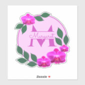 Roze florale gepersonaliseerde naam initiaal sticker (Vel)