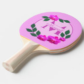 Roze florale  gepersonaliseerde naam initiaal tafeltennisbatje (Voorkant Gekanteld)