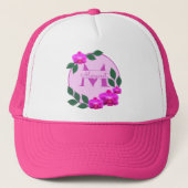 Roze florale  gepersonaliseerde naam initiaal trucker pet (Voorkant)