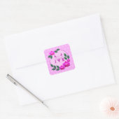 Roze florale gepersonaliseerde naam initiaal vierkante sticker (Envelop)