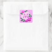 Roze florale gepersonaliseerde naam initiaal vierkante sticker (Tas)