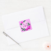 Roze florale gepersonaliseerde naam initiaal vierkante sticker (Envelop)