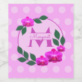 Roze florale  gepersonaliseerde naam initiaal wijn etiket (Enkel label)