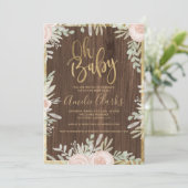 Roze florale goudgrens Baby shower Kaart (Staand voorkant)