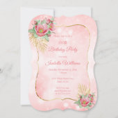 roze florale goudpalm Birthday Kaart (Voorkant)