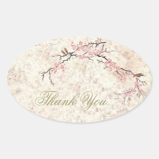 roze florale japanescherry blossom lente bruiloft ovale sticker (Voorkant)