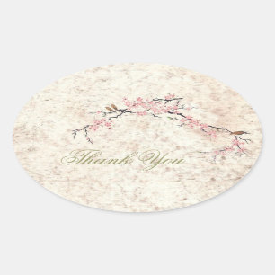roze florale japanescherry blossom lente bruiloft ovale sticker