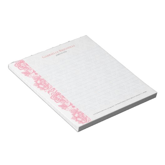 Roze  florale kant notitieblok (Schuin)