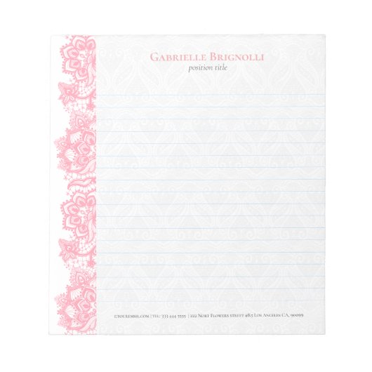 Roze  florale kant notitieblok (Voorkant)