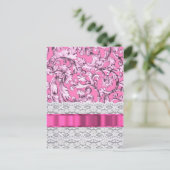 Roze florale kant patroon briefkaart (Staand voorkant)