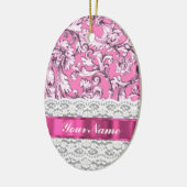 Roze florale kant patroon keramisch ornament (Links)