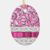 Roze florale kant patroon keramisch ornament (Achterkant)