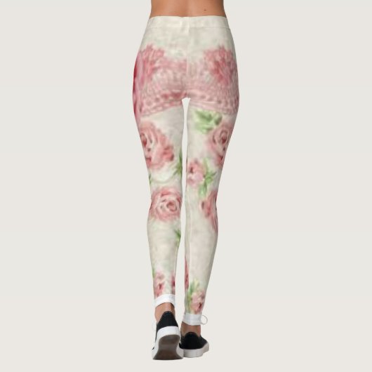 roze florale lange leggings (Achterkant)