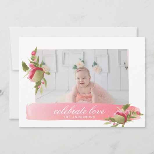 roze florale liefdesviering valentijn fotokaart kaart (Voorkant)