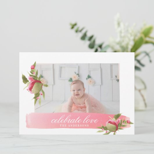 roze florale liefdesviering valentijn fotokaart kaart (Staand voorkant)