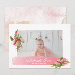 roze florale liefdesviering valentijn fotokaart kaart