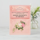 Roze florale met Diamond Tiara Elegant Birthday Kaart (Staand voorkant)