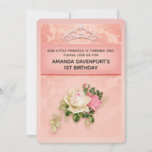 Roze florale met Diamond Tiara Elegant Birthday Kaart