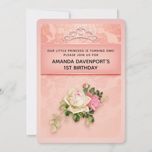 Roze florale met Diamond Tiara Elegant Birthday Kaart (Voorkant)