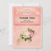 Roze florale met Diamond Tiara Elegant Design Bedankkaart (Voorkant)