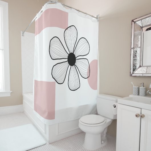 Roze florale minimalistische douchegordijn (In situ)