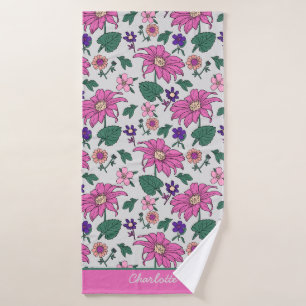 Roze florale naadloze patroon, gepersonaliseerde n badhanddoek