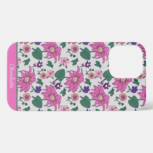 Roze florale naadloze patroon, gepersonaliseerde n iPhone hoesje (Achterkant horizontaal)