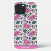 Roze florale naadloze patroon, gepersonaliseerde n iPhone hoesje (Achterkant)