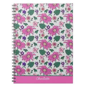 Roze florale naadloze patroon, gepersonaliseerde n notitieboek