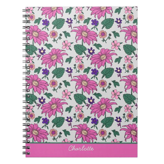 Roze florale naadloze patroon, gepersonaliseerde n notitieboek (Voorkant)