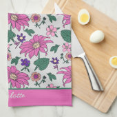 Roze florale naadloze patroon, gepersonaliseerde n theedoek (Quarter Fold)