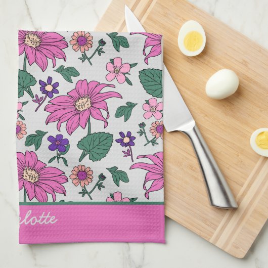 Roze florale naadloze patroon, gepersonaliseerde n theedoek (Quarter Fold)