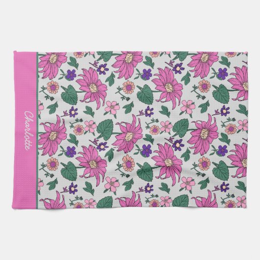 Roze florale naadloze patroon, gepersonaliseerde n theedoek (Horizontaal)