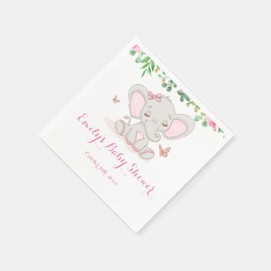 Roze florale olifant baby shower servet (Hoek)