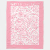 Roze florale paisleypatroon op wit fleece deken (Voorkant)