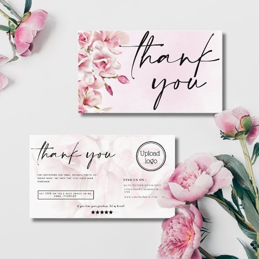 Roze florale pastel script orde logo dank u visitekaartje