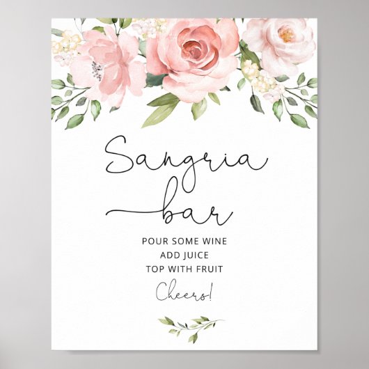 Roze florale Poster Sangria bar (Voorkant)