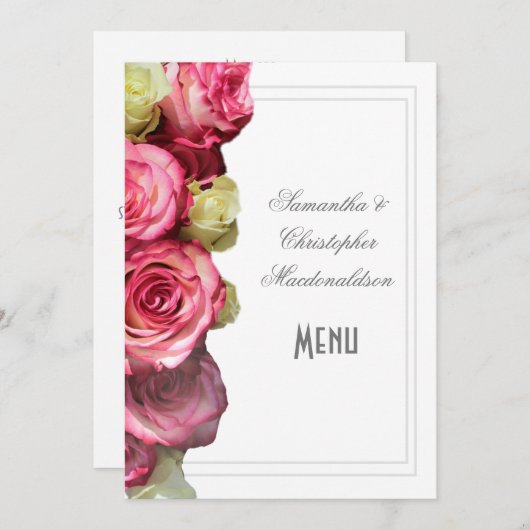 Roze florale roos trouwmenu menu (Voorkant / Achterkant)