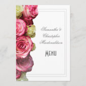Roze florale roos trouwmenu menu (Voorkant)
