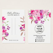 Roze florale sierjuwelen, filmclipweergave visitekaartje (Voorkant /achterkant)