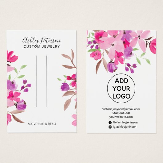 Roze florale sierjuwelen, filmclipweergave visitekaartje (Voorkant /achterkant)