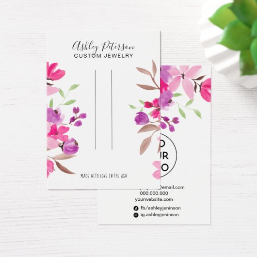 Roze florale sierjuwelen, filmclipweergave visitekaartje (Bureau)