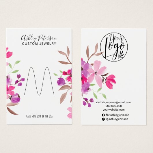 Roze florale siersiersiersieraarneringsscherm visitekaartje (Voorkant /achterkant)