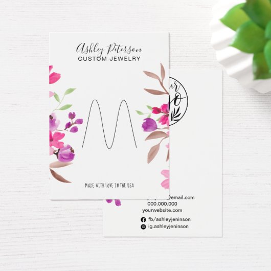 Roze florale siersiersiersieraarneringsscherm visitekaartje (Bureau)