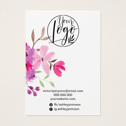Roze florale siersiersiersieraarneringsscherm visitekaartje (Achterkant)