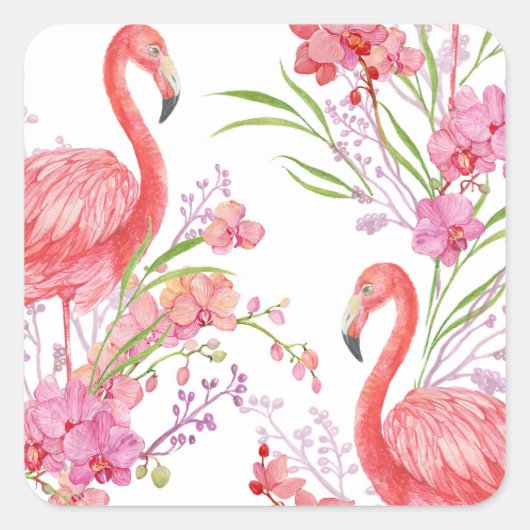 Roze florale sticker van het strand van Flamingo (Voorkant)