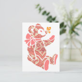 Roze florale Teddy Bear met Butterfly Briefkaart (Staand voorkant)