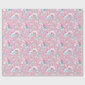 Roze florale theepartijomslag cadeaupapier (Vlak)