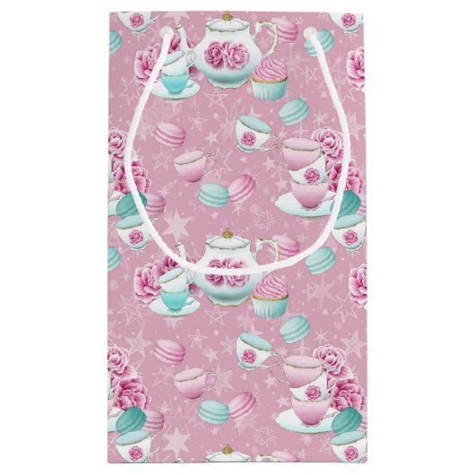 Roze florale theezakje klein cadeauzakje (Achterkant)