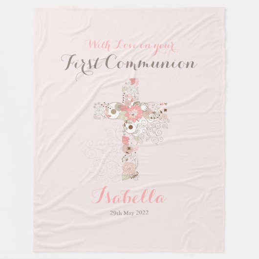 Roze florale voornaam fleece deken (Voorkant)